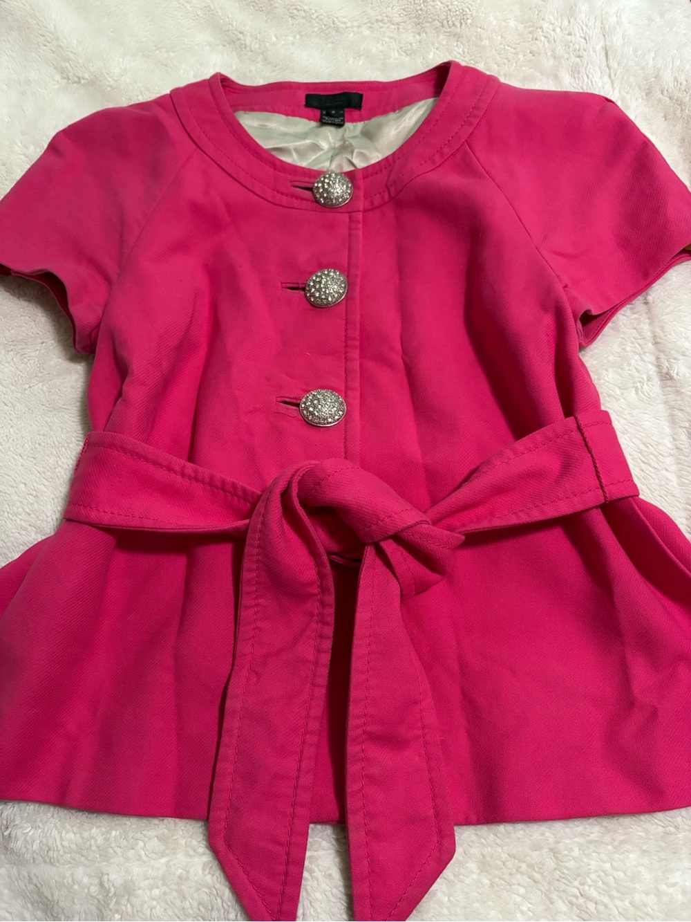 J. Crew Fuchsia Short Sleeve Jacket with Rhinestone Button